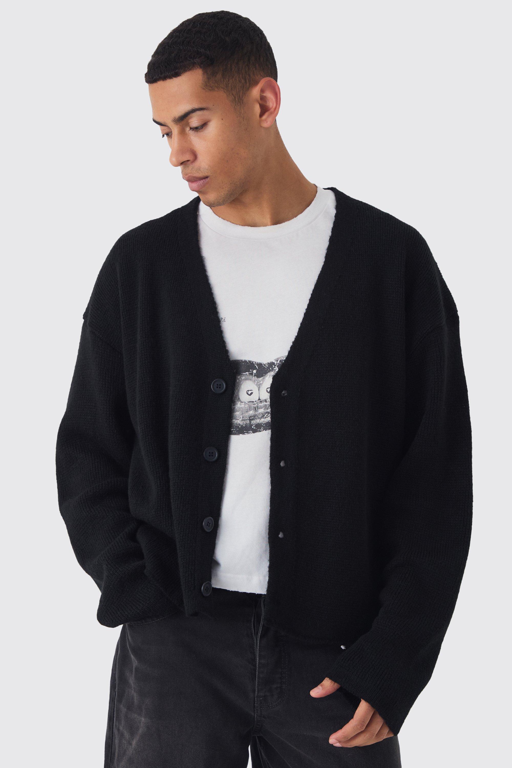 Oversized Boxy Brushed Knitted Cardigan | boohooMAN USA Product Image