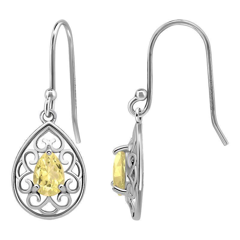 Aleure Precioso Sterling Silver Pear Shaped Gemstone Drop Earrings, Womens, Yellow Product Image