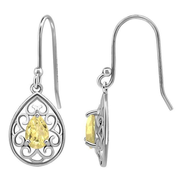 Aleure Precioso Sterling Silver Pear Shaped Gemstone Drop Earrings, Womens, Silver Tone Yellow Product Image