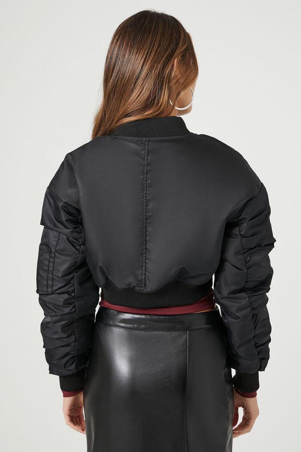 Ruched-Sleeve Cropped Bomber Jacket | Forever 21 Product Image