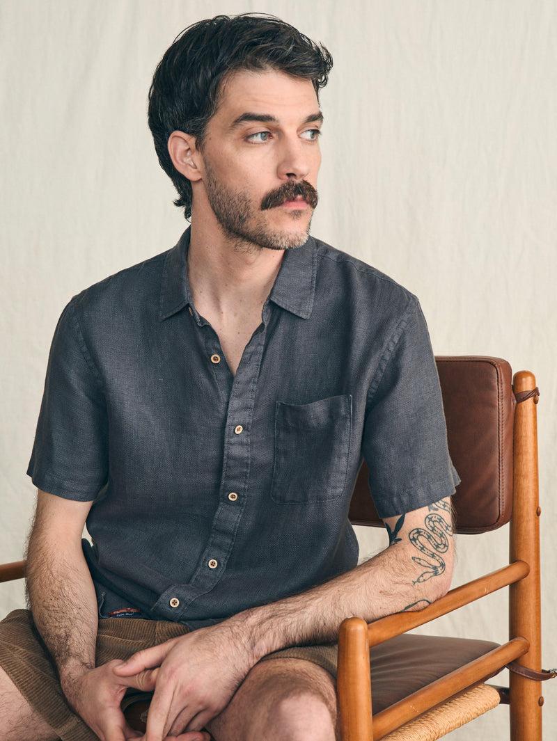 Short-Sleeve Palma Linen Shirt - Washed Black Basketweave Product Image