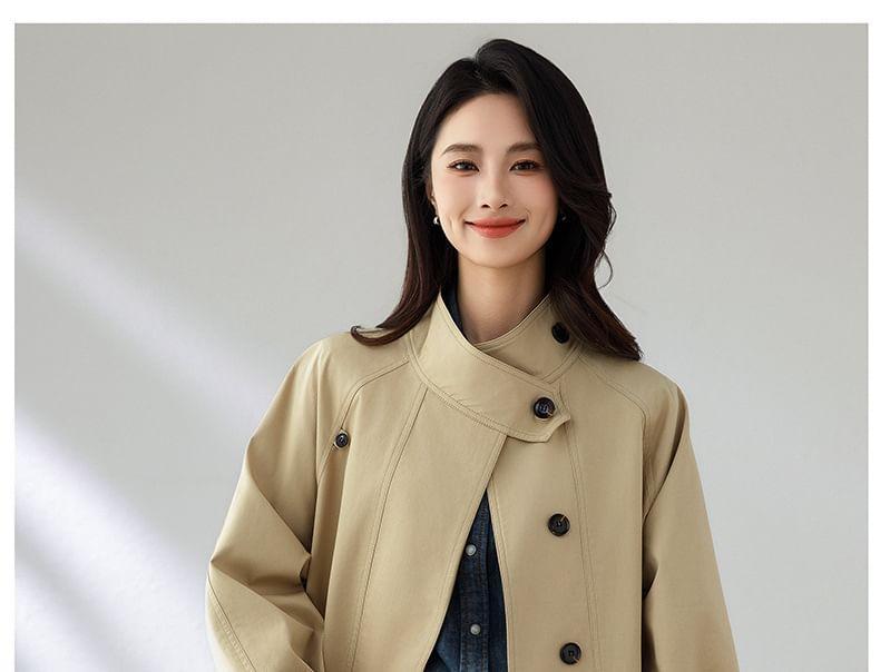 Stand Collar Plain Panel Button Trench Coat Product Image