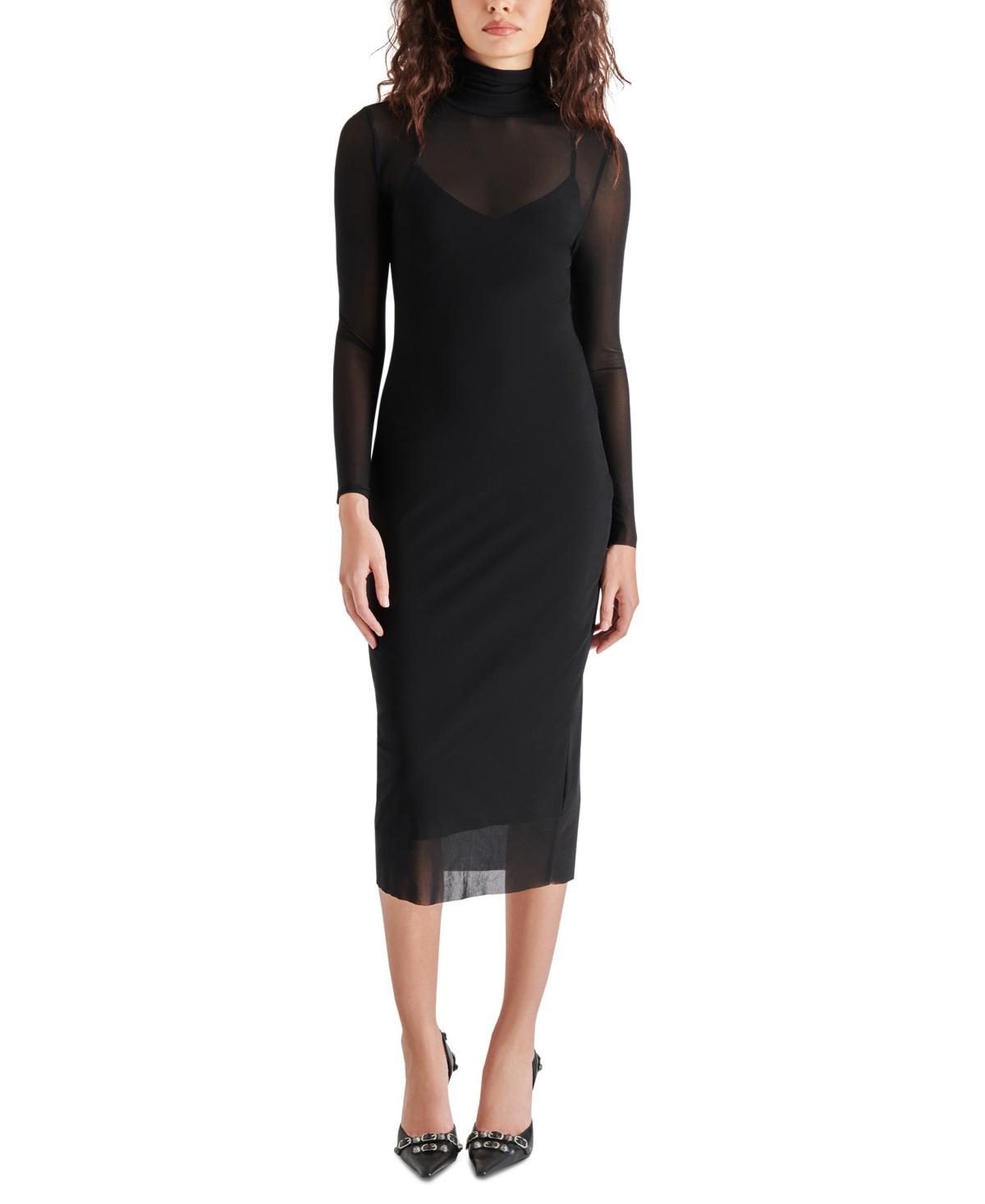 Steve Madden Vivienne Mesh Turtleneck Long Sleeve Bodycon Midi Dress product image