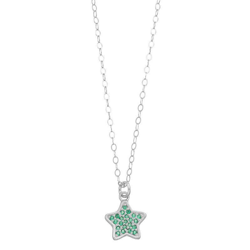 Aleure Precioso Sterling Silver Lab-Created Gemstone Pave Star Pendant Necklace, Womens Sterling Silver Green Product Image