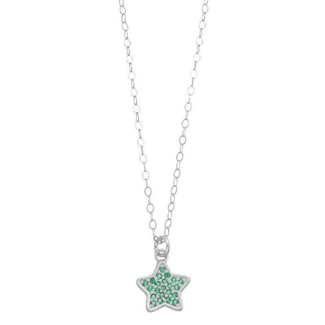 Aleure Precioso Sterling Silver Lab-Created Gemstone Pave Star Pendant Necklace, Womens Green Product Image