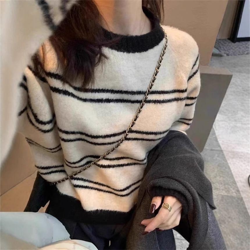 Crew Neck Striped Oversized Sweater Product Image