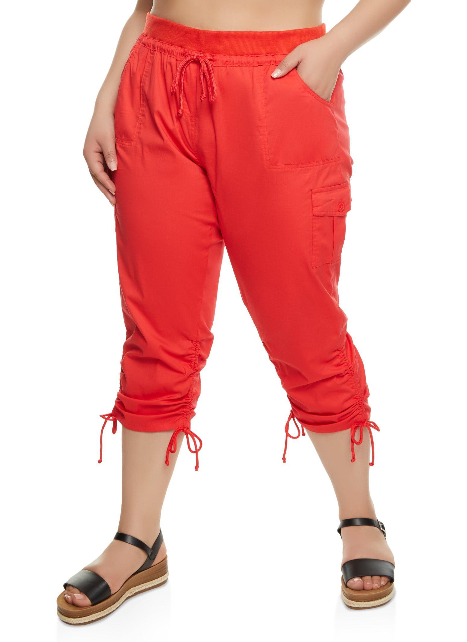 Womens Plus Size High Waisted Ruched Cargo Capri Pants Product Image