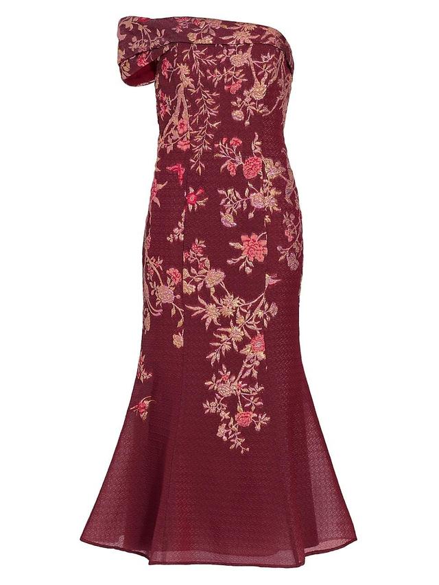 Womens Metallic Floral Flare Midi-Dress Product Image