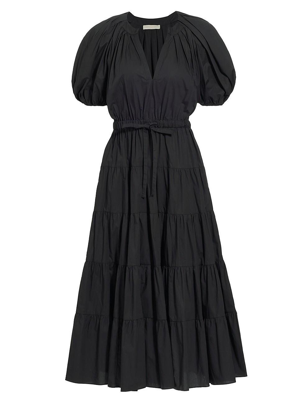 Womens Olina Puff-Sleeve Midi-Dress Product Image