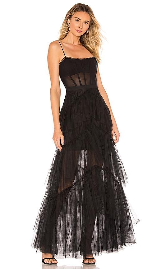 Womens Sheer Tiered Ruffle Gown Product Image