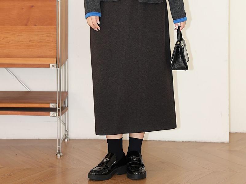 Plus Size High Rise Plain Midi A-Line Skirt Product Image