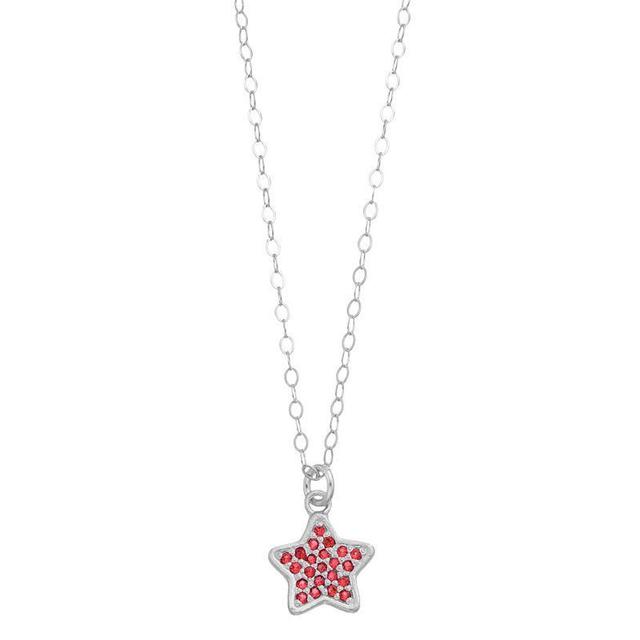 Aleure Precioso Sterling Silver Lab-Created Gemstone Pave Star Pendant Necklace, Womens Red Product Image