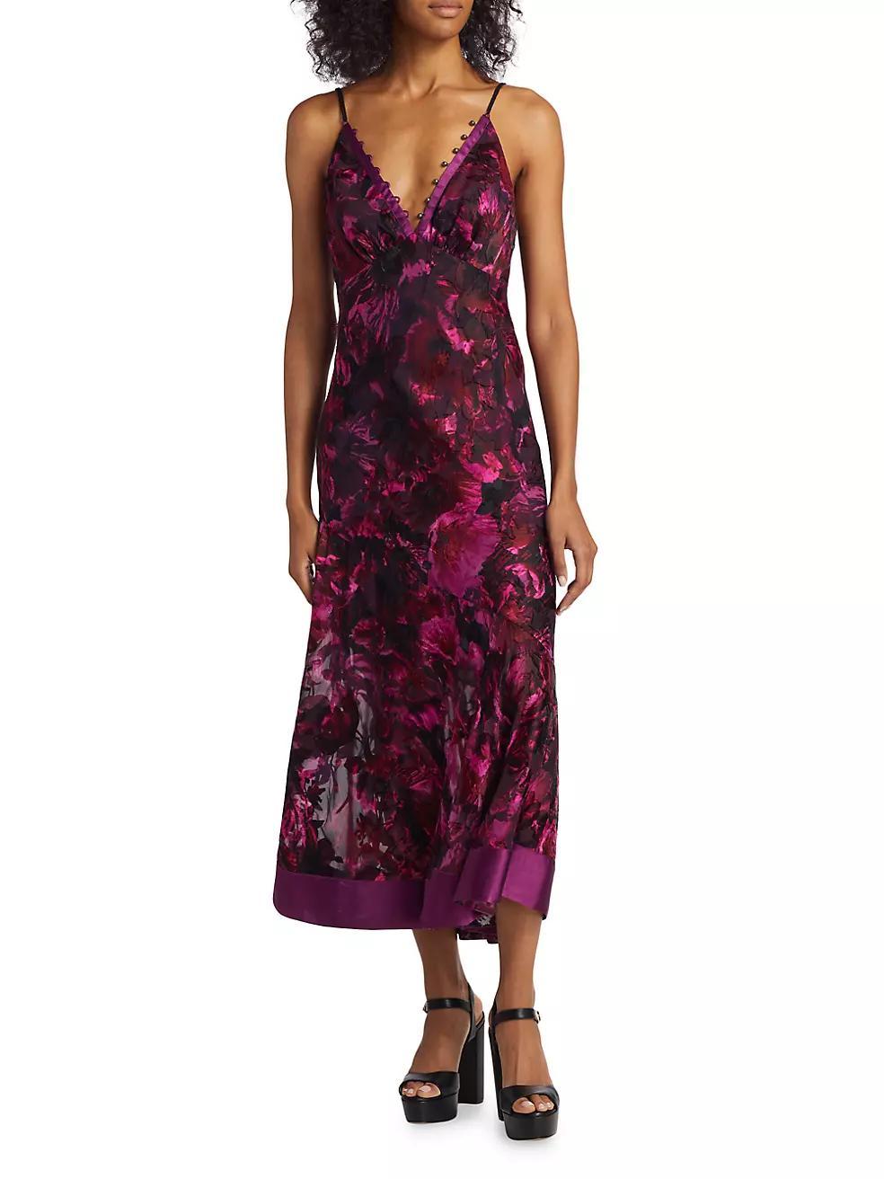 Marchesa Rosa Niobe Belted Floral Satin Slipdress Product Image