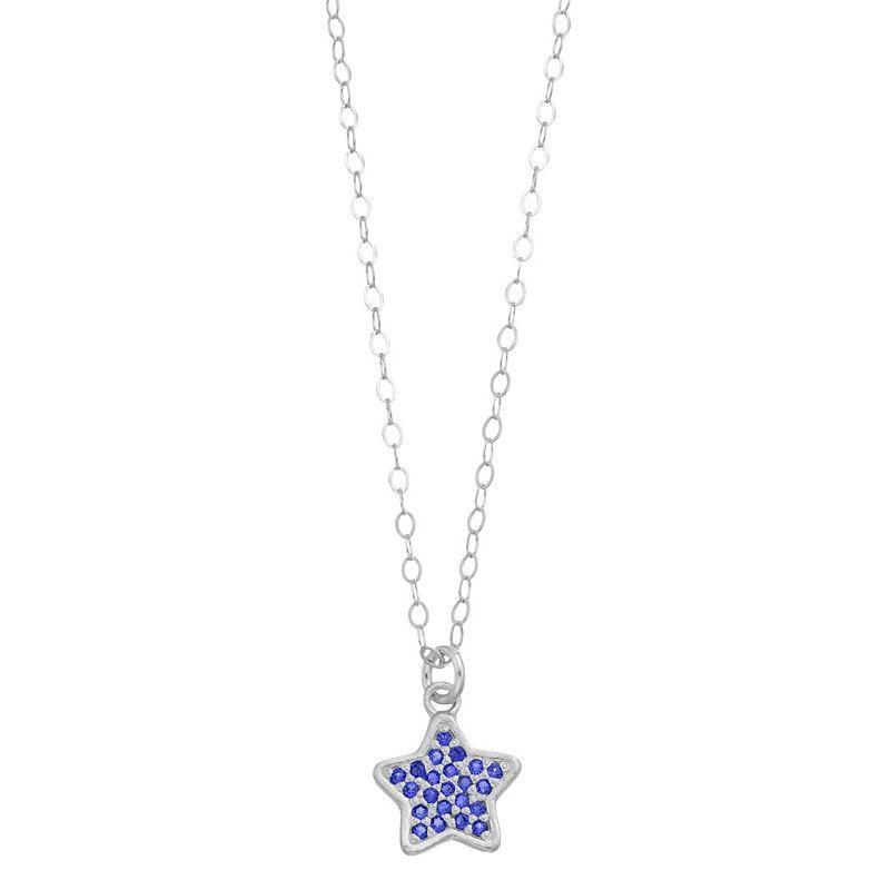 Aleure Precioso Sterling Silver Lab-Created Gemstone Pave Star Pendant Necklace, Womens Blue Product Image