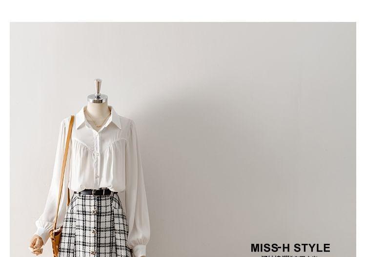 High Rise Plaid Tweed Button Midi A-Line Skirt Product Image