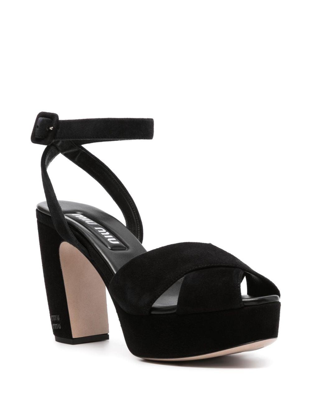 Suede Crisscross Platform Sandals In Black Product Image