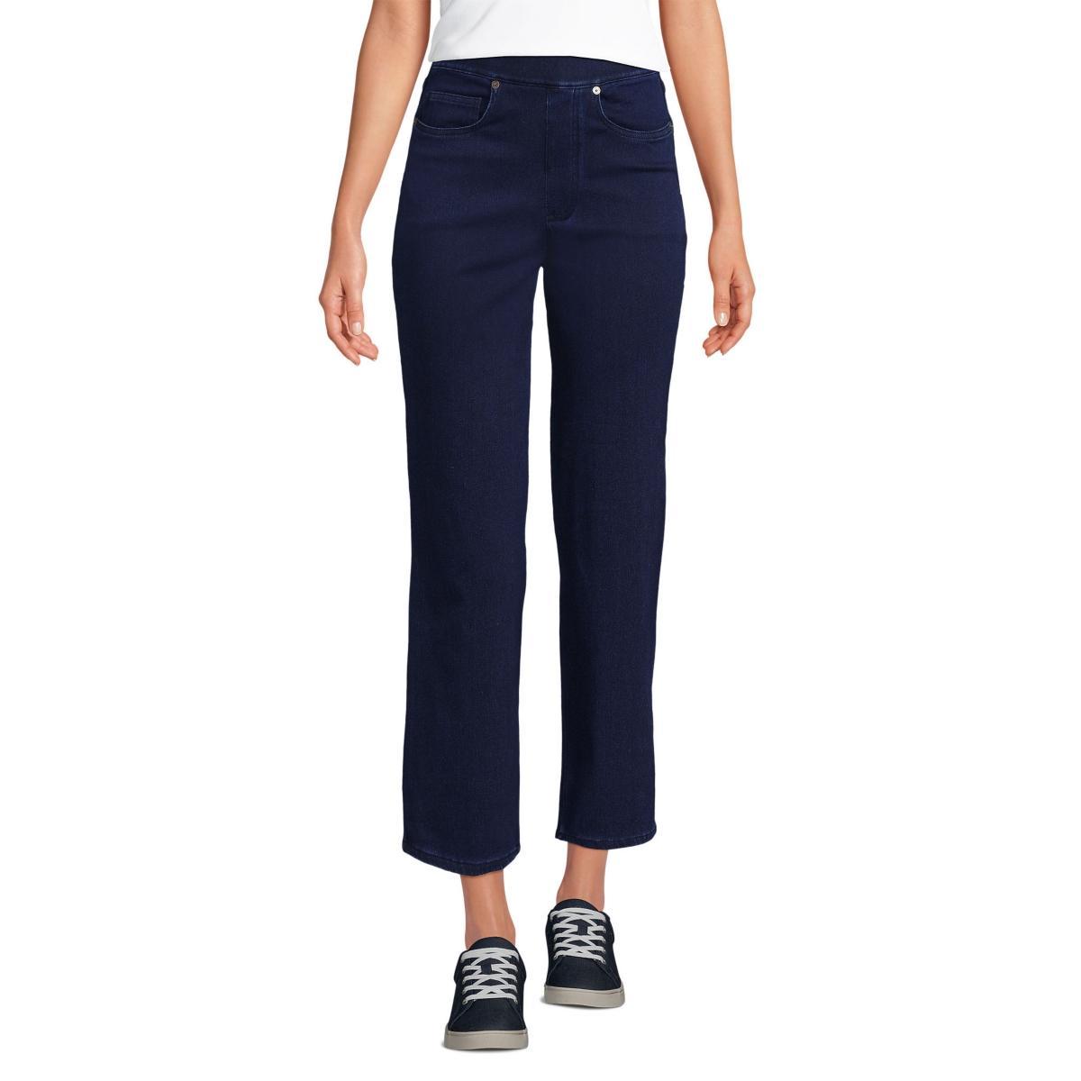 Womens Lands End High Rise Pull On Denim Crop Pants Dark Blue Product Image