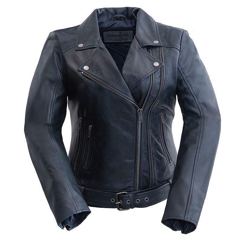 Womens Whet Blu Chloe Asymmetrical Leather Jacket Blue Product Image