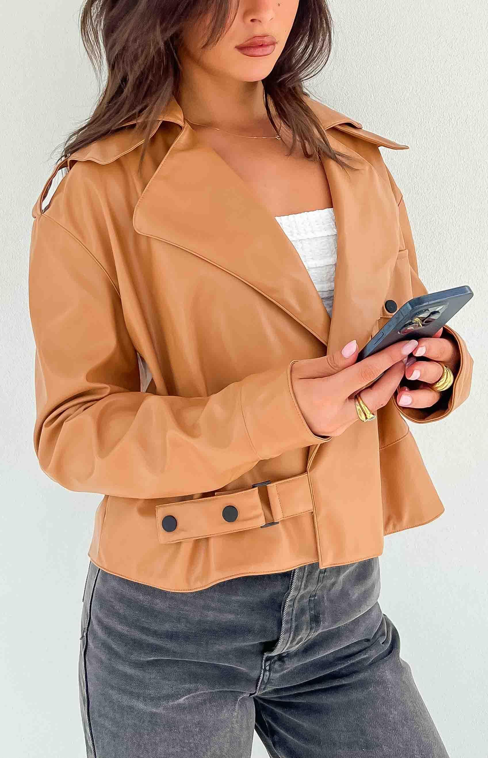 Blaze Bolt Tan PU Leather Jacket Product Image