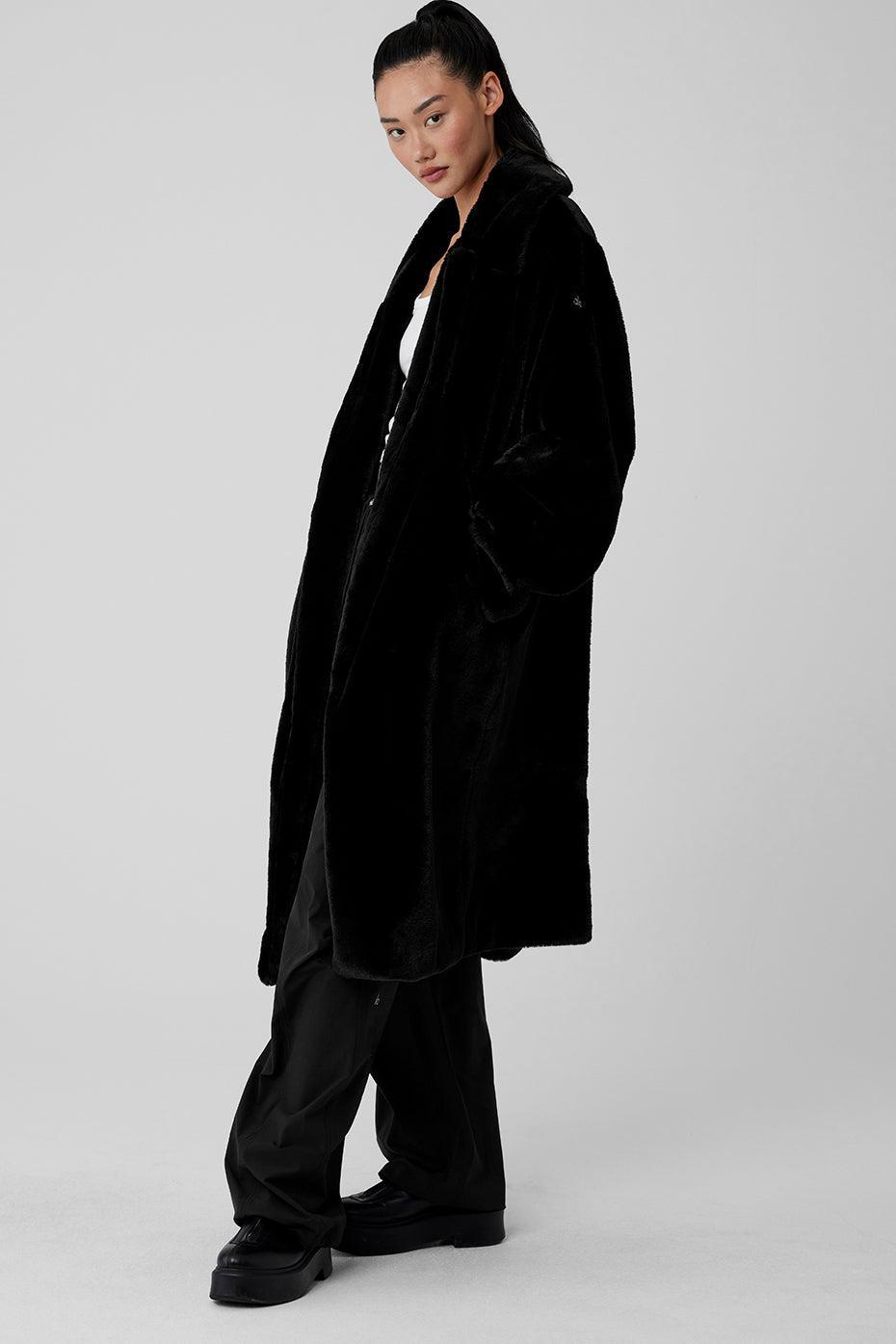 Oversized Faux Fur Trench - Black Male Product Image