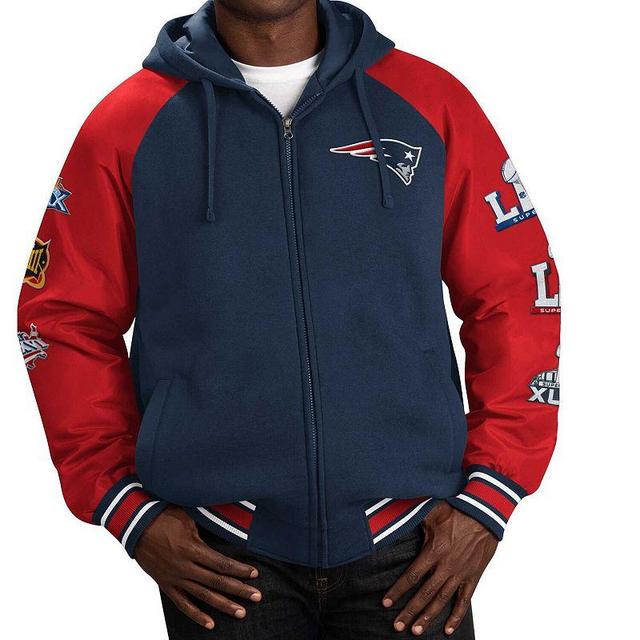 Mens G-iii Sports by Carl Banks Navy New England Patriots Defender Raglan Full-Zip Hoodie Varsity Jacket Product Image