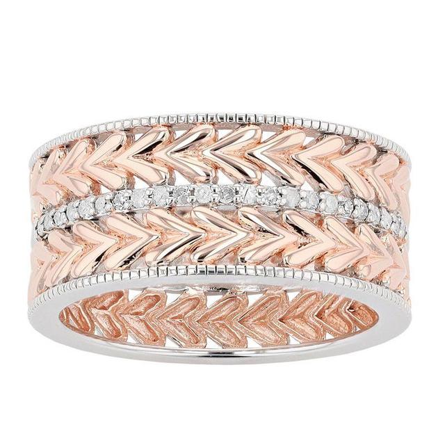 14k Rose Gold Over Silver 1/8 Carat T.W. Diamond Chevron Ring, Womens White Product Image