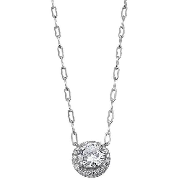 Rosabella Sterling Silver Cubic Zirconia Halo Necklace, Womens Product Image