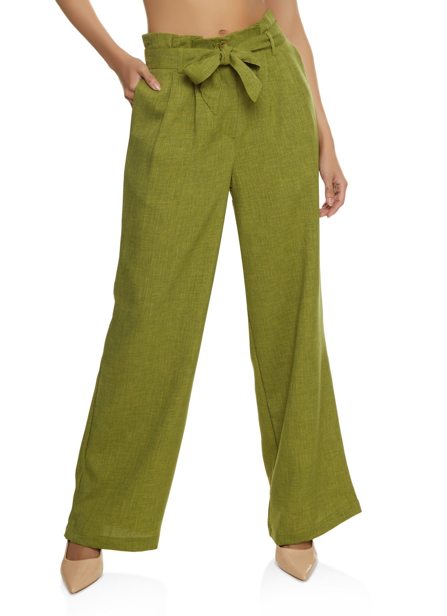 Womens Linen Paper Bag Waist Wide Leg Pants product image