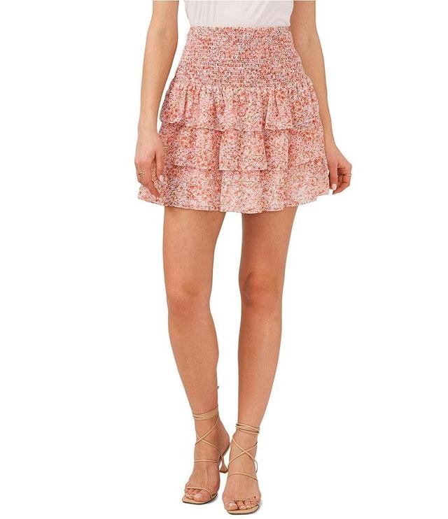 1. STATE Smocked Ruffle Tiered Pull-On Floral Mini Skirt Product Image