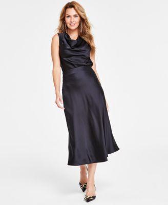 I.N.C. International Concepts Womens Sleeveless Cowlneck Blouse Satin Midi Skirt Created For Macys Product Image