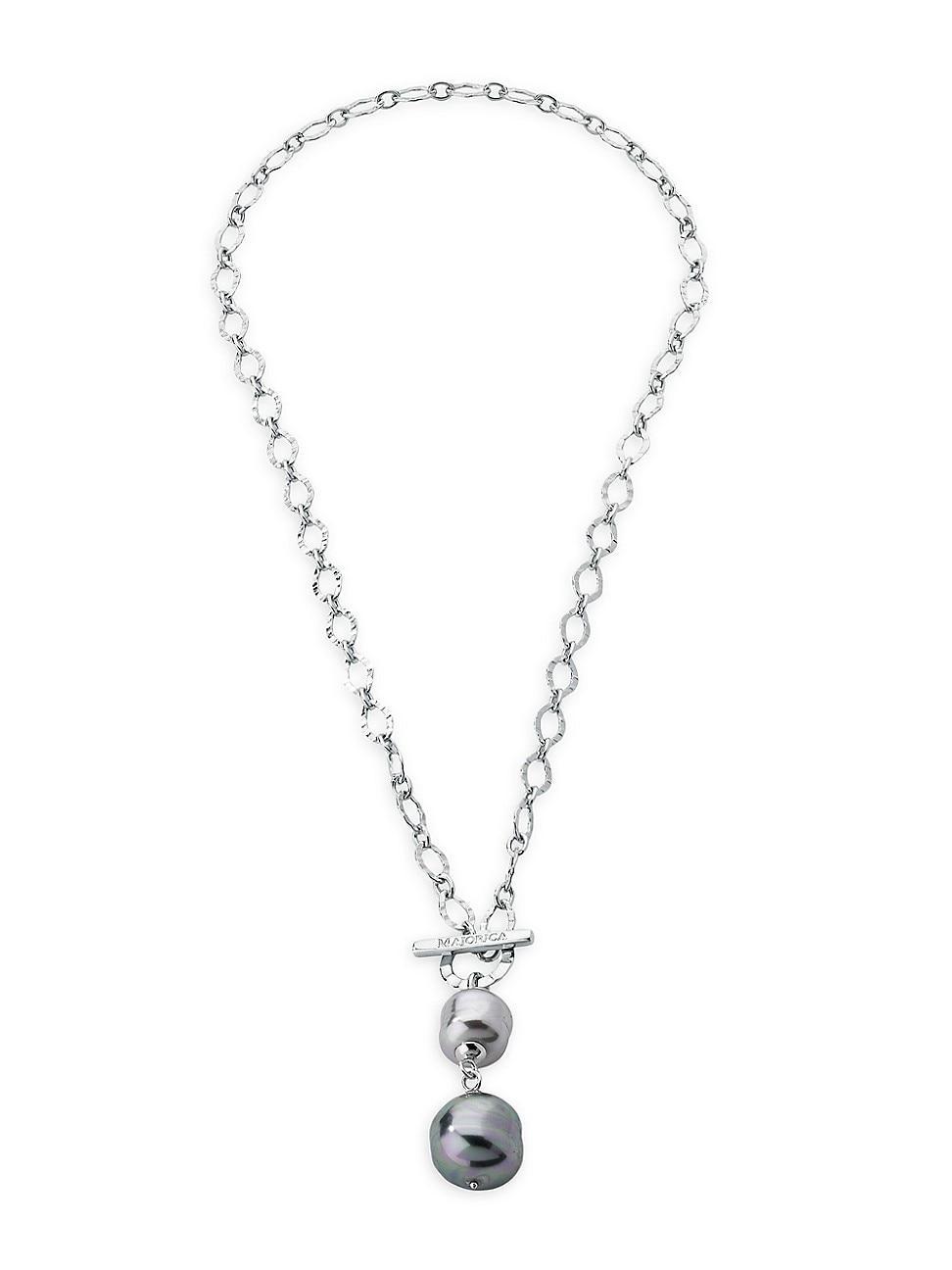 Womens Tender Rhodium-Plated & Lab-Grown Pearls Toggle Necklace Product Image