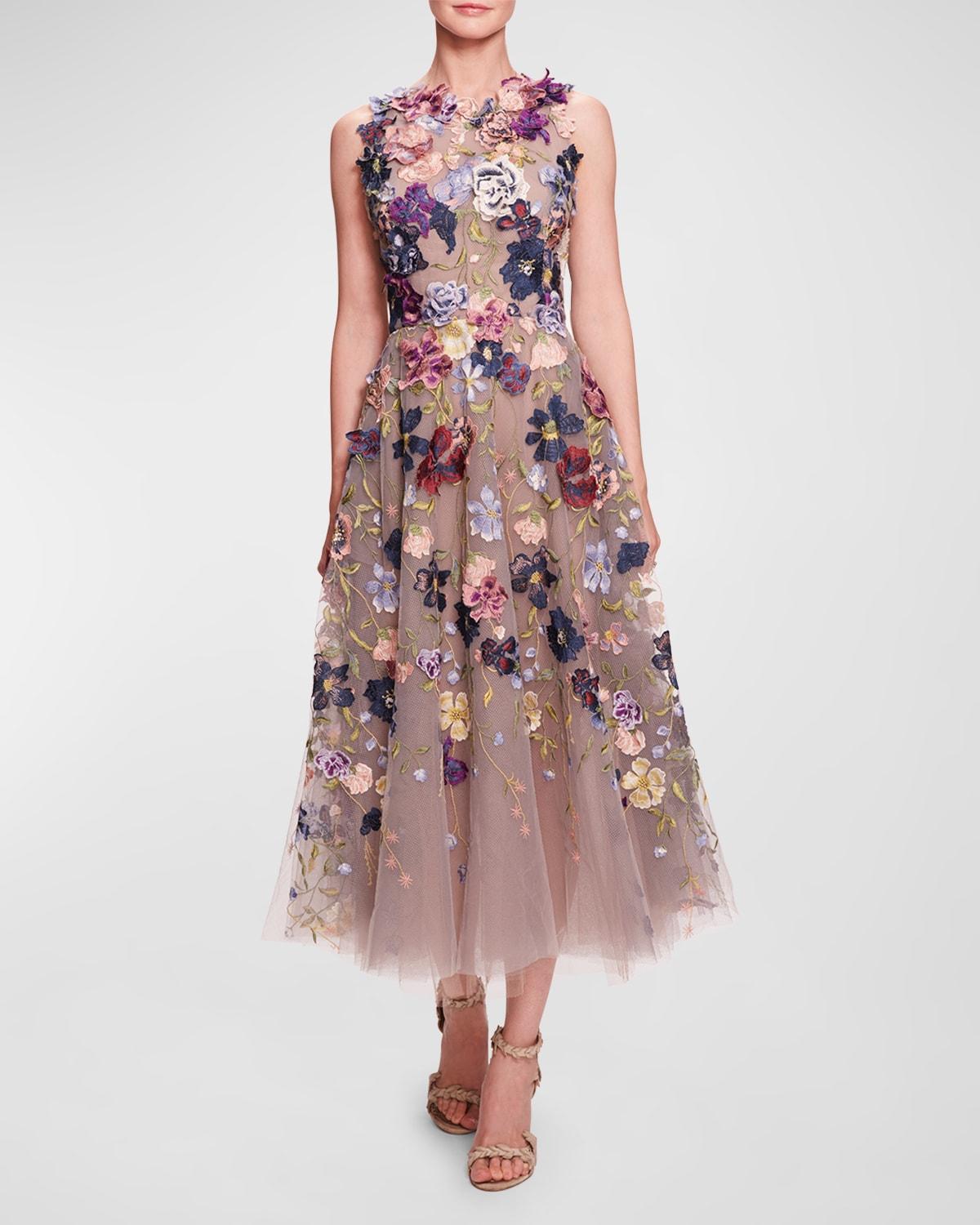 Multicolor Floral Embroidered Cocktail Dress with 3D Flower Accents Product Image