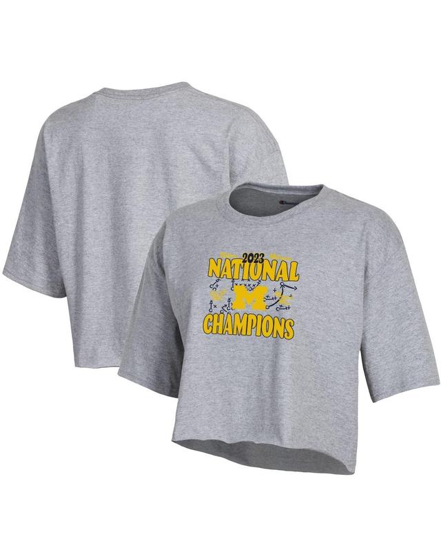 Womens Champion Gray Michigan Wolverines College Football Playoff 2023 National Champions Boyfriend Crop T-shirt Product Image