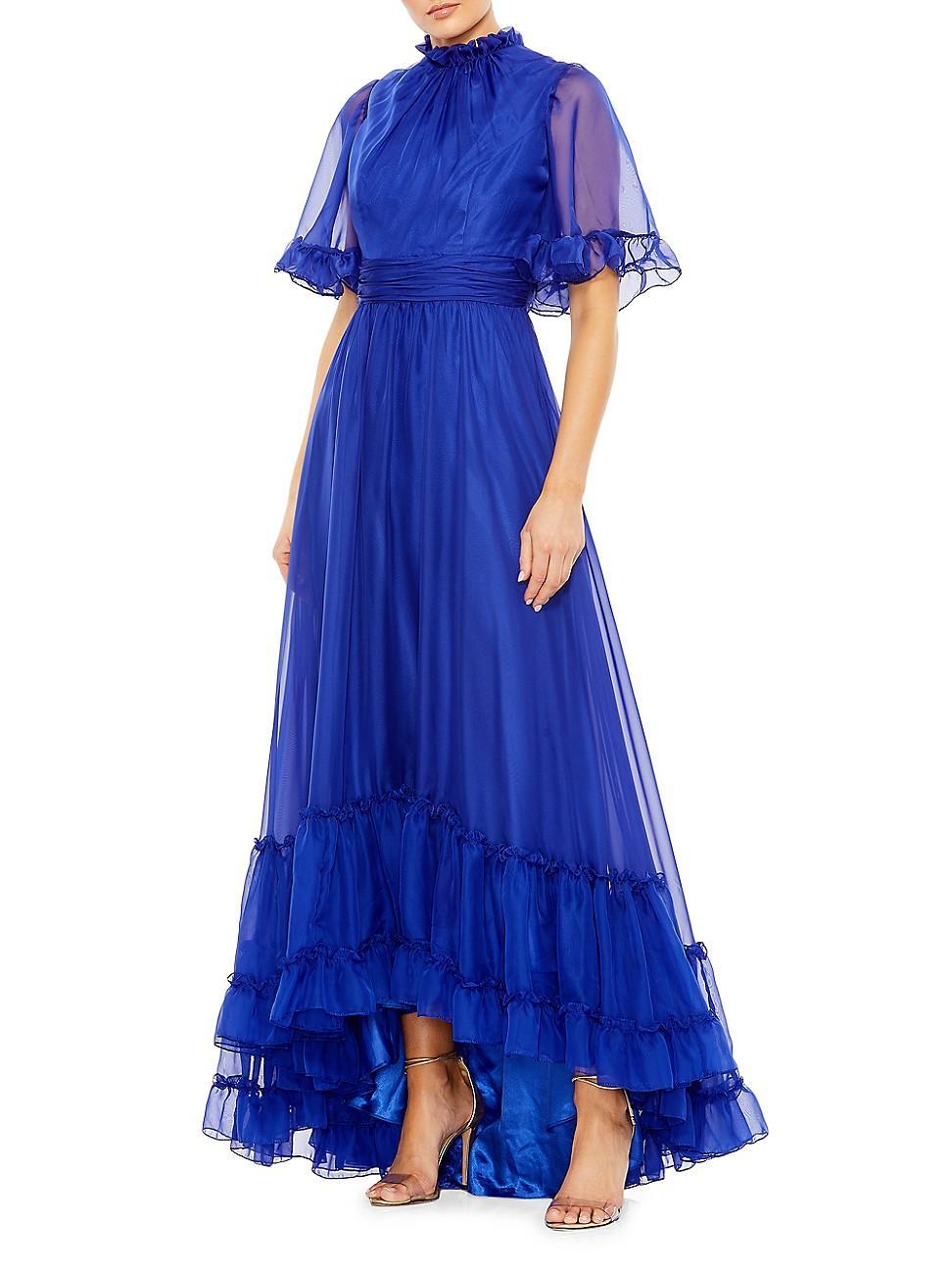 Mac Duggal Ruffle High Neck Flutter Sleeve A-Line Gown Product Image