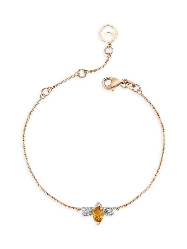 Womens Honey 14K Rose Gold, Citrine, & 0.05 TCW Diamond Bee Charm Bracelet Product Image