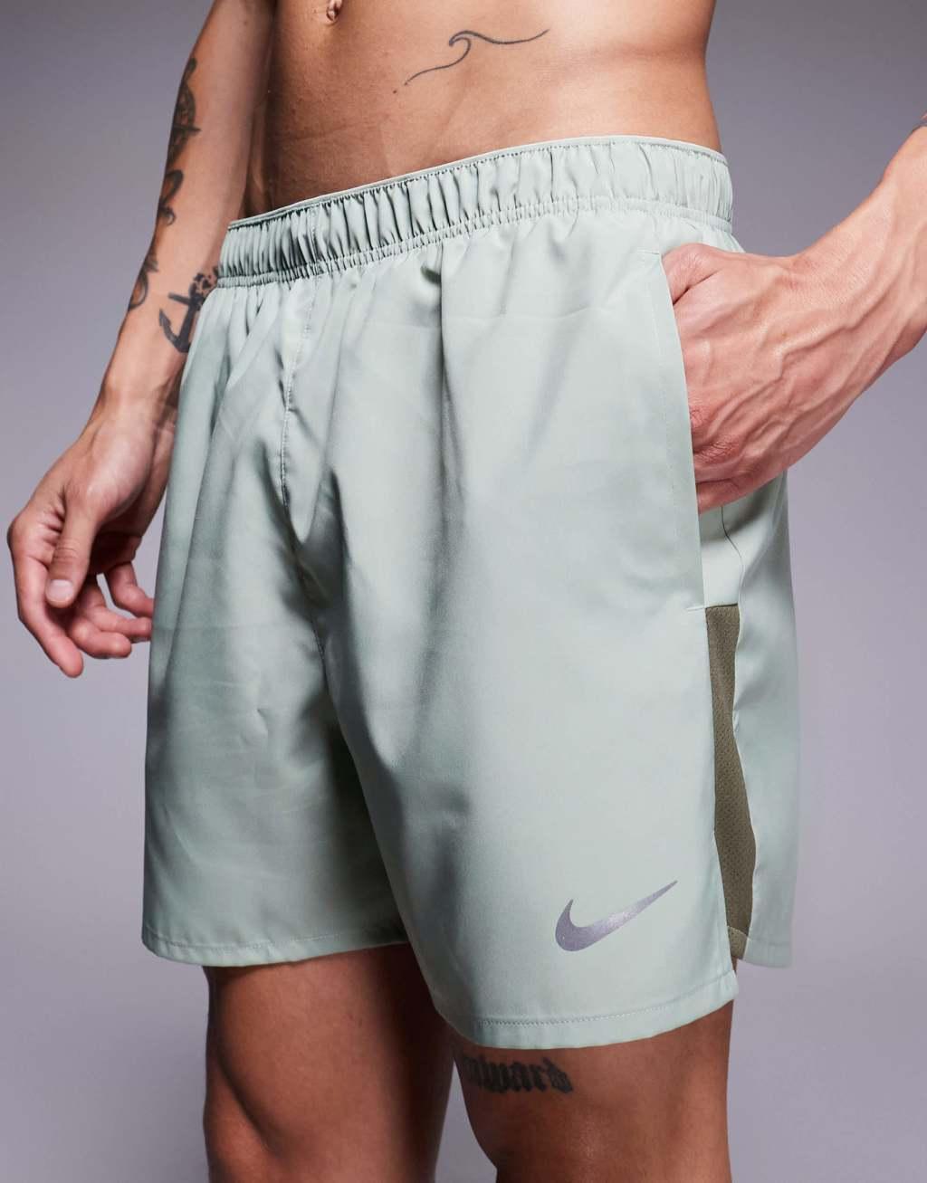 Nike Running Challenger Dri-FIT 5-inch shorts in light green Product Image