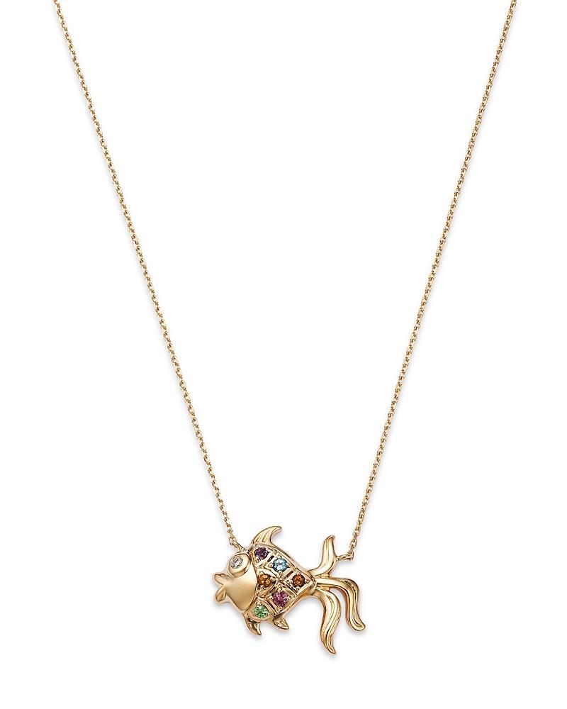 Bloomingdales Rainbow Multi Gemstone & Diamond Fish Pendant Necklace in 14K Yellow Gold, 17 Product Image