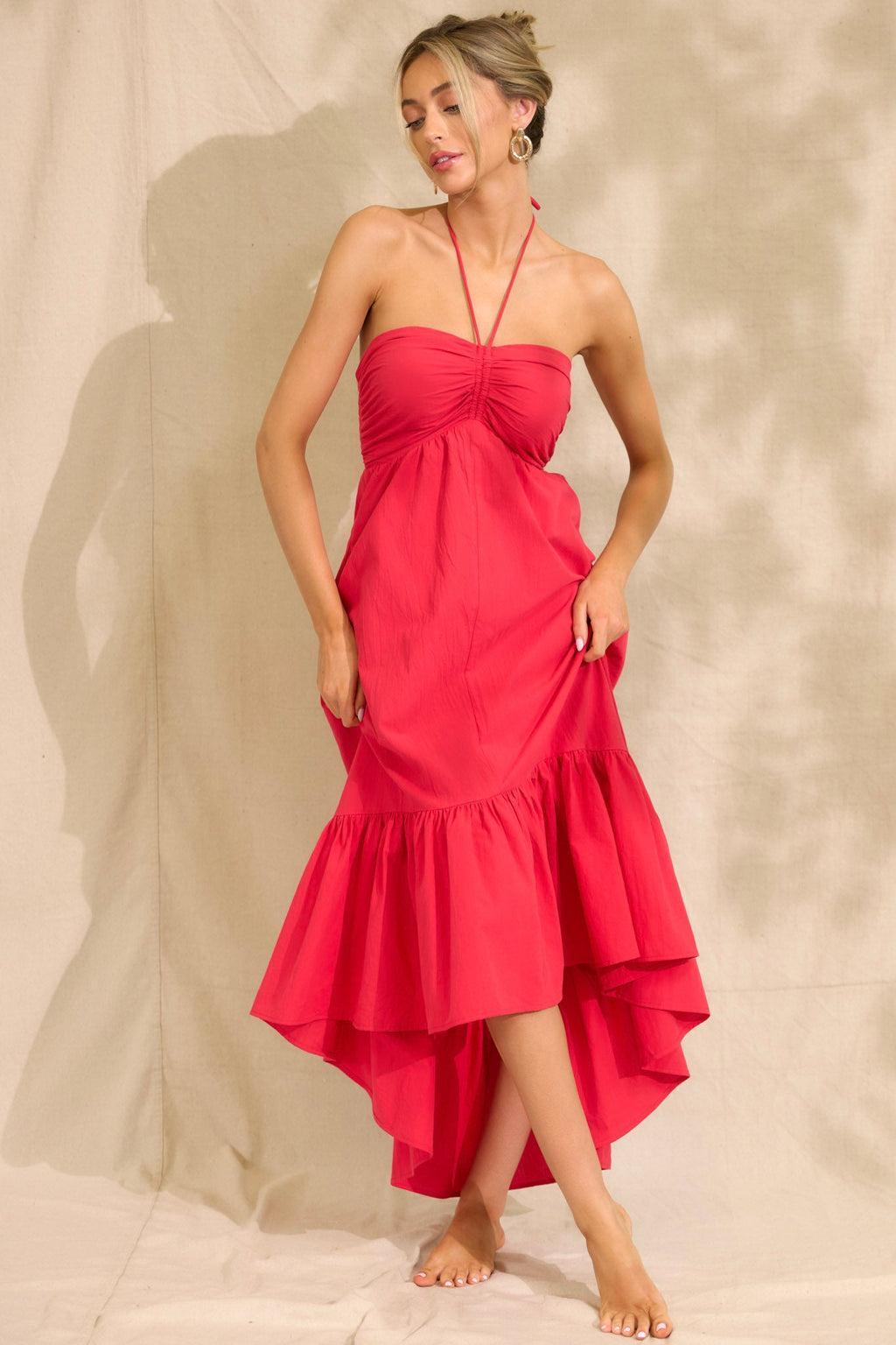 Memory Lane Red Halter Midi Dress Product Image