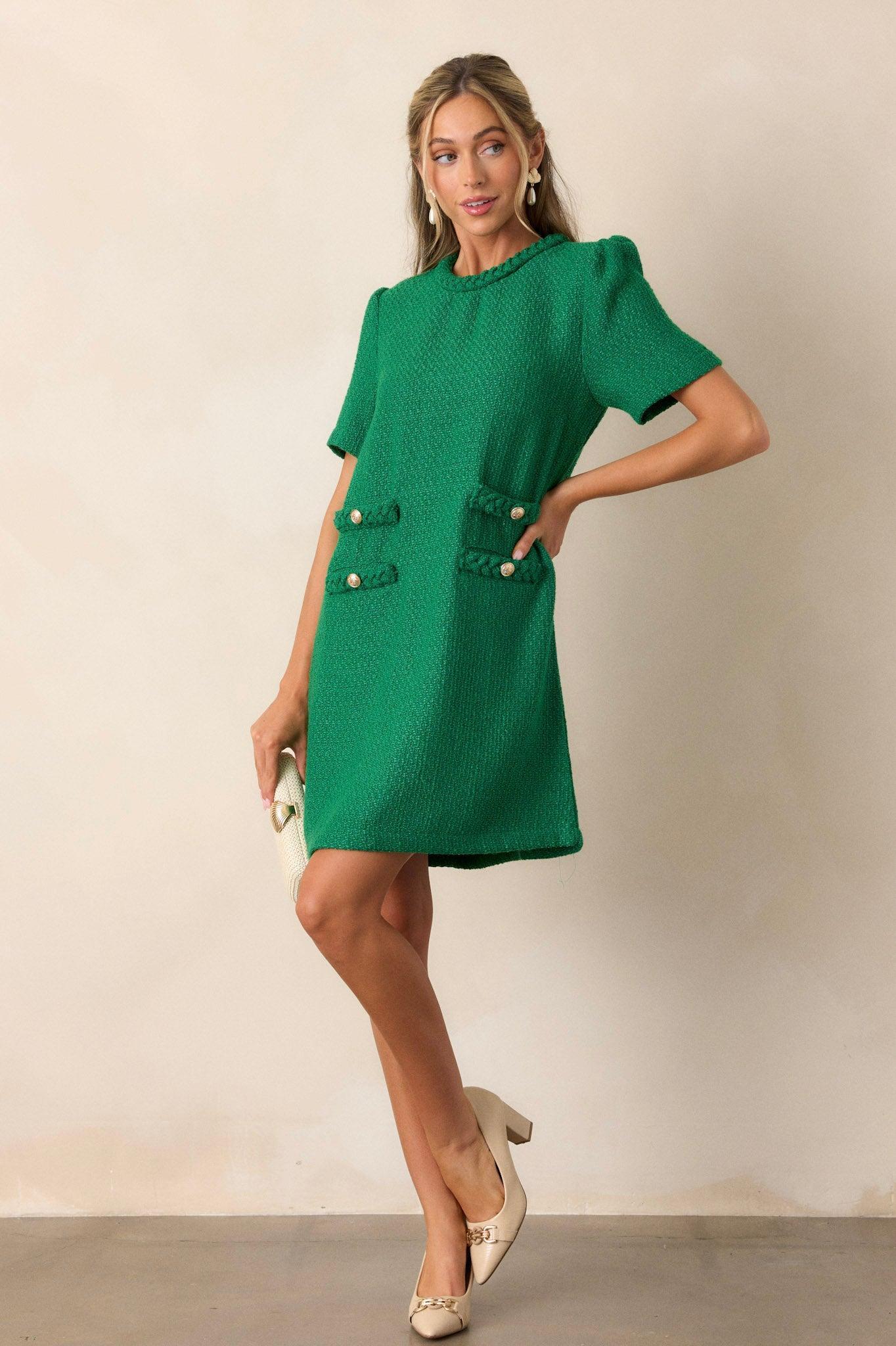 Midsummer Nights Green Tweed Mini Dress Product Image