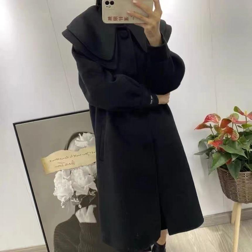 Layered Collar Plain Button Coat Product Image