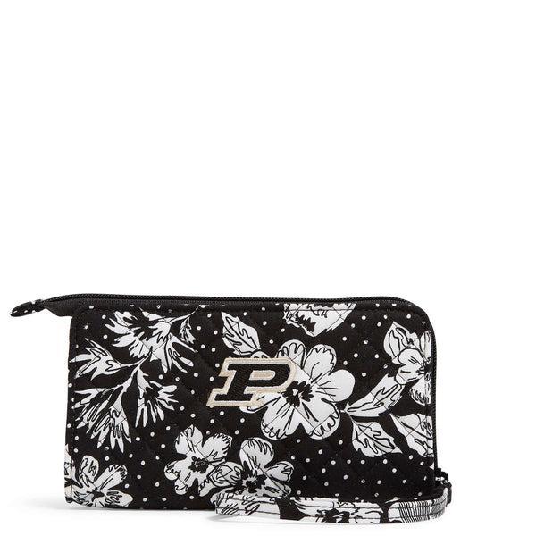 Vera Bradley Collegiate RFID Front Zip Wristlet Women in Black/White Rain Garden with Purdue University Logo Product Image