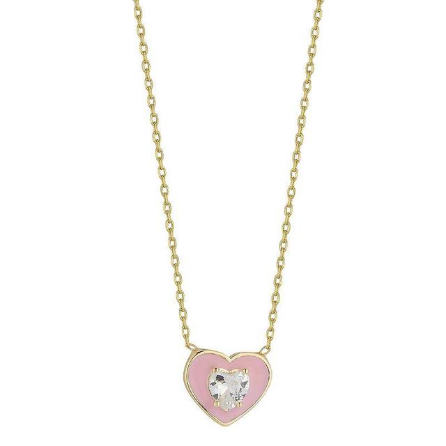 Sunkissed Sterling Cubic Zirconia Heart Pendant Necklace, Womens Gold Tone Pink Product Image