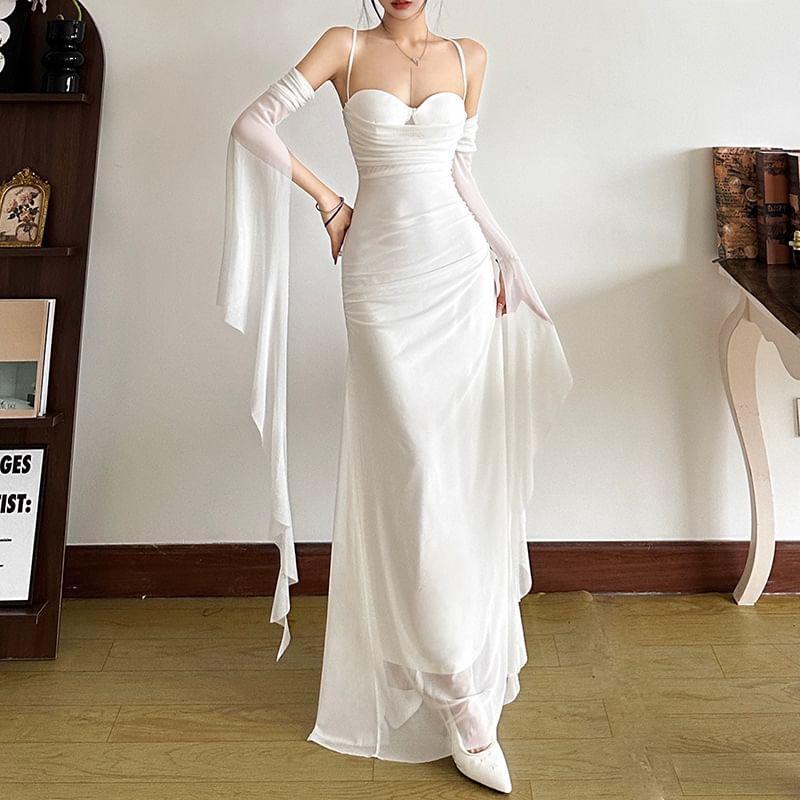 Spaghetti Strap Sweetheart Neckline Plain Maxi Sheath Dress Product Image