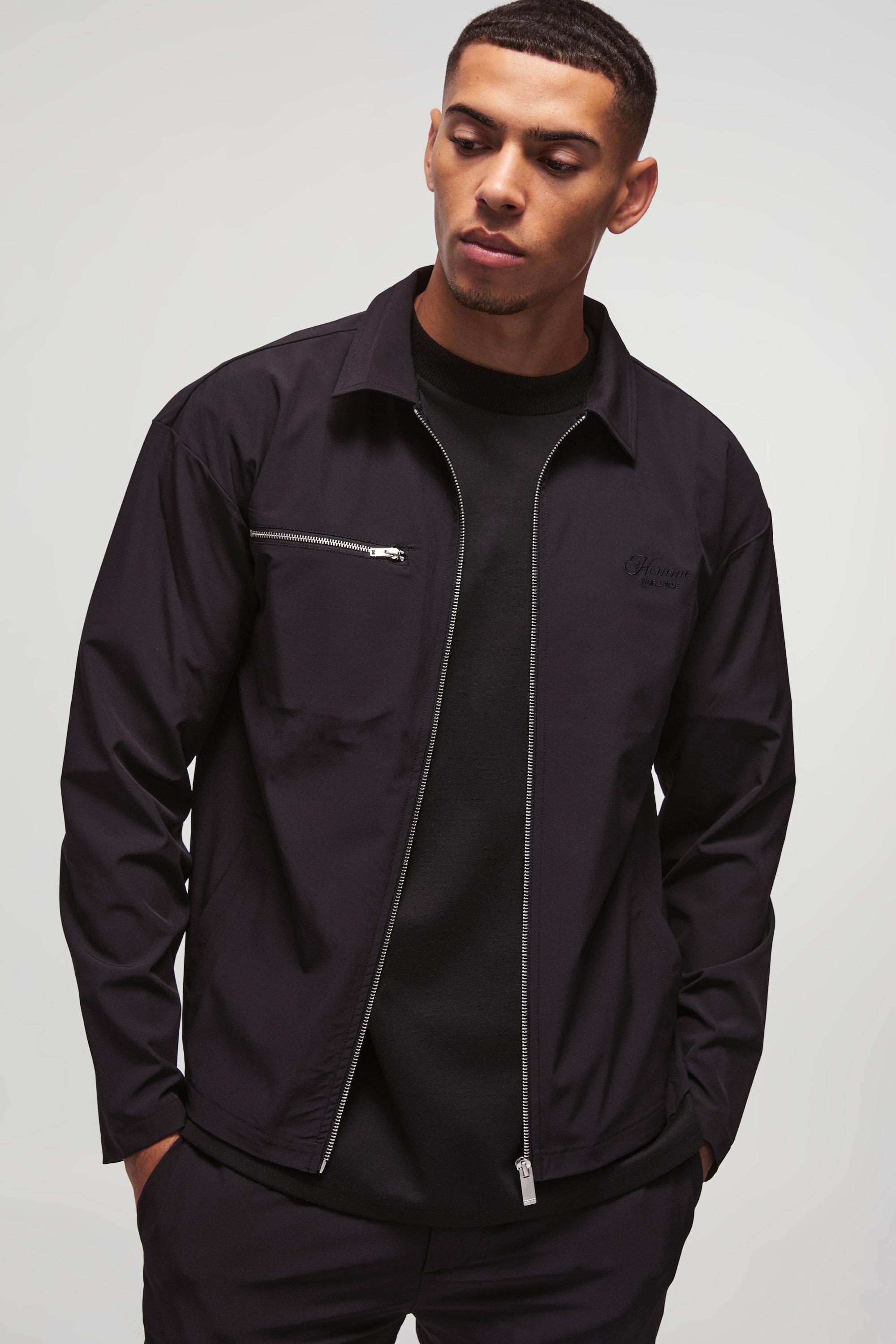 Regular Fit Technical Stretch Homme Shacket | boohooMAN USA Product Image