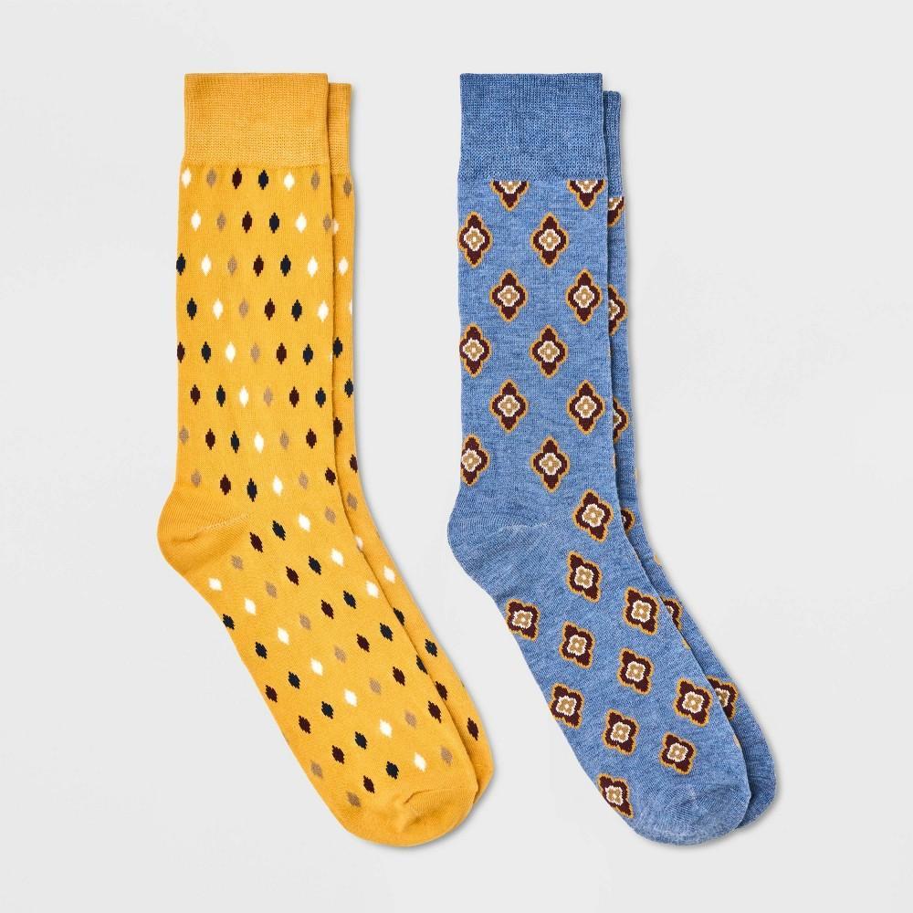 Mens Geo Pattern Novelty Crew Socks 2pk - Goodfellow & Co Blue/Yellow 7-12 Product Image