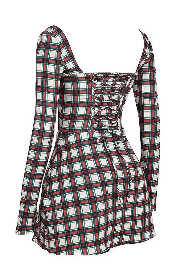 Eliza Red Tartan Corset Midi Dress - SALE Product Image