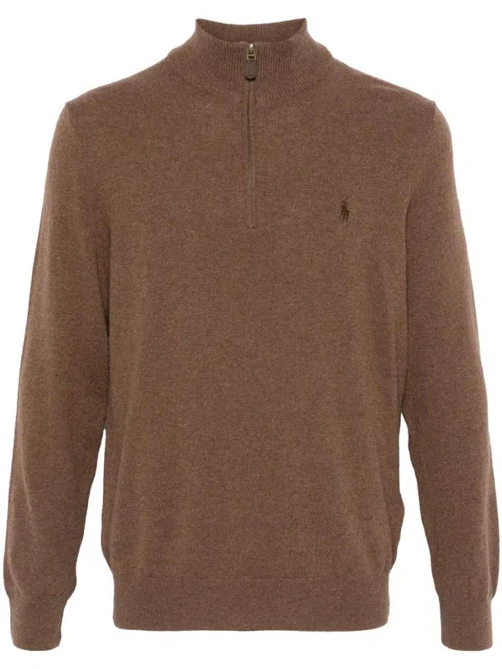 Polo Pony-embroidered Sweater In Brown Product Image