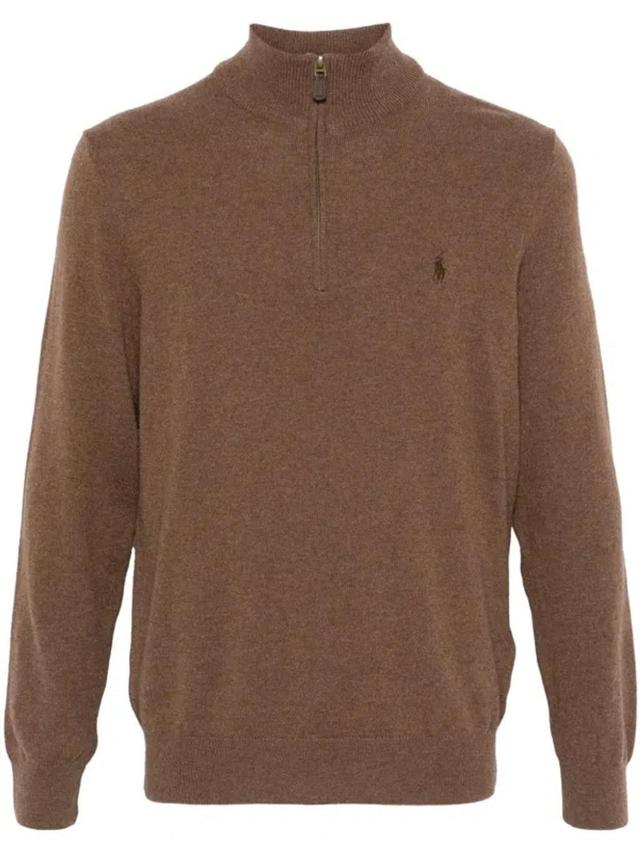 Polo Pony-embroidered Sweater In Brown Product Image