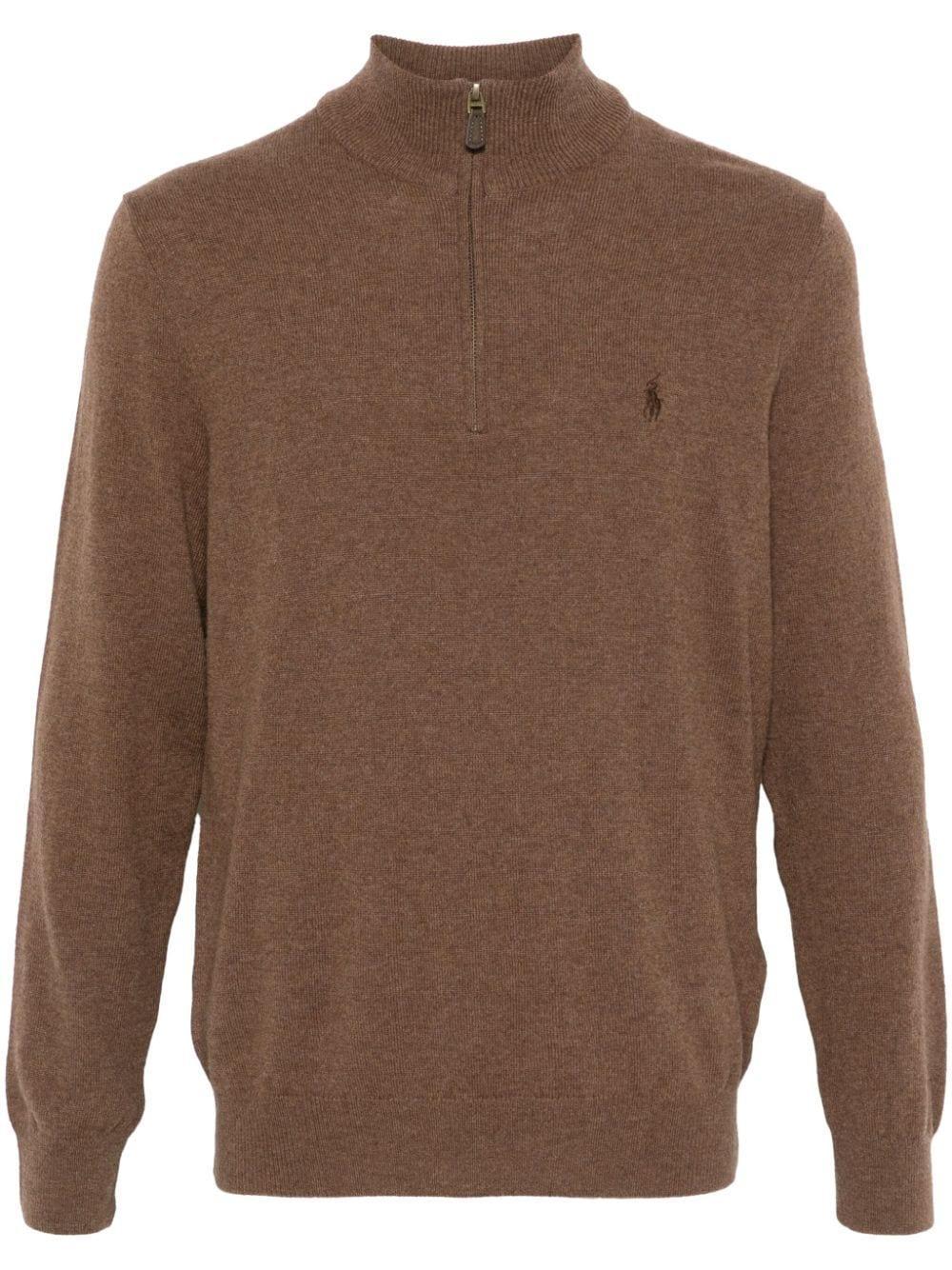 Polo Pony-embroidered Sweater In Brown Product Image