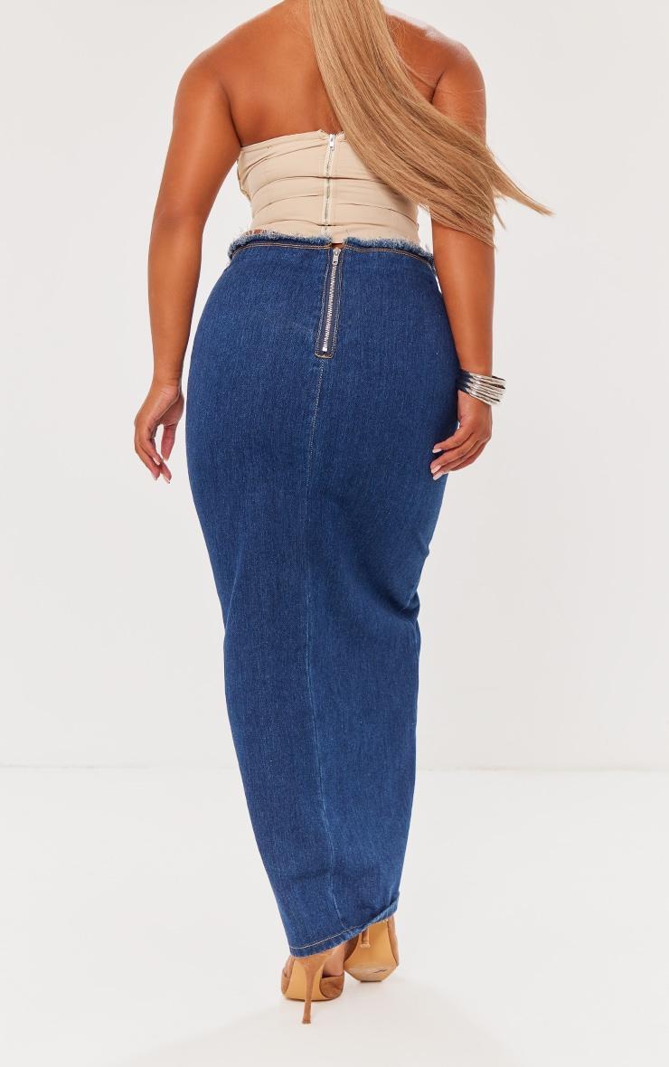 Shape Indigo Blue Wash Denim Raw Edge Maxi Skirt Product Image